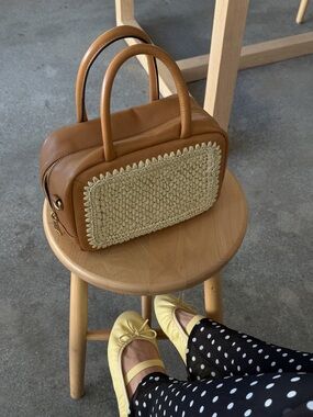 Aimee Kestenberg Tan Satchel with Cream Woven Front